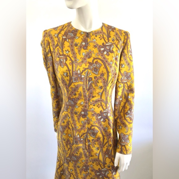 Beautiful Vintage 1980s 1990s David Hayes Floral Dress Front Zipper & Scarf - Picture 7 of 16